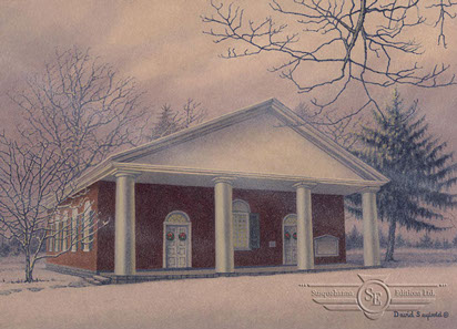 Warrior Run Church, Fort Freeland, Colonial Church, Christmas Print, Snow, Cristmas Wreath, Country Church, Trees